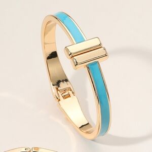 Turquoise Metal Bar Tip Bracelet Bangle Hinged Statement Fashion Accessories